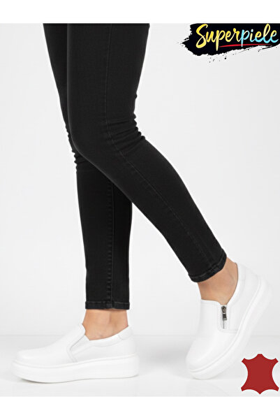 ANGEL BLUE Pantofi casual din piele pentru femei cu fermoar și inserție laterală