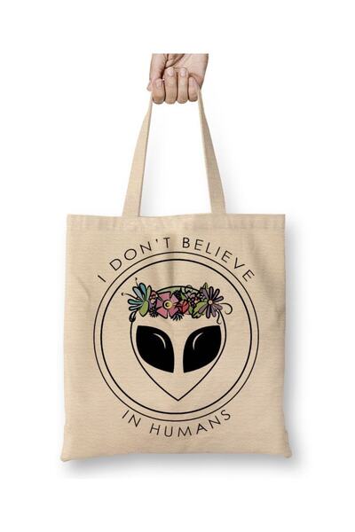Toyaso Alien I Don't Believe In Humans Geantă de pânză albă Geantă de cumpără...