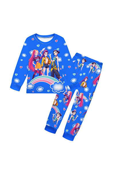 NO BRAND K-Pop kids' pajamas, long sleeves and long pants, blue, 140cm