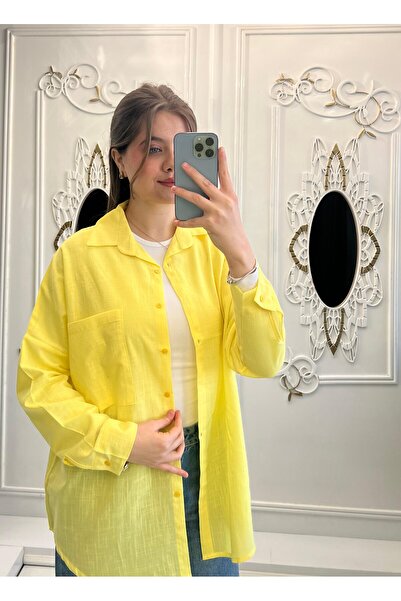 TesetturHome Kadın Oversize %100 Pamuk Keten Gömlek