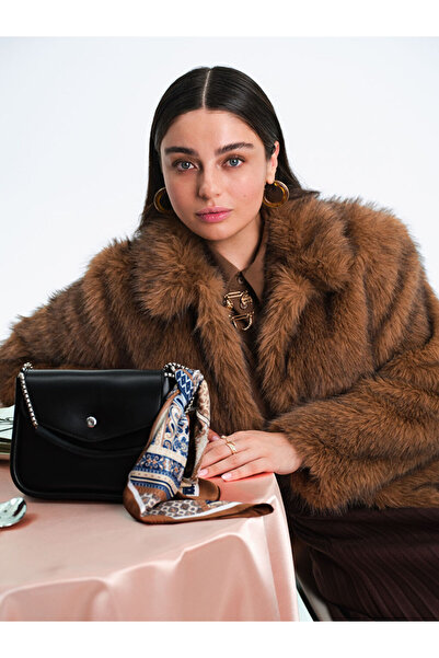 LC Waikiki Lcw Modest Brown Shirt Collar Women's Fur Coat