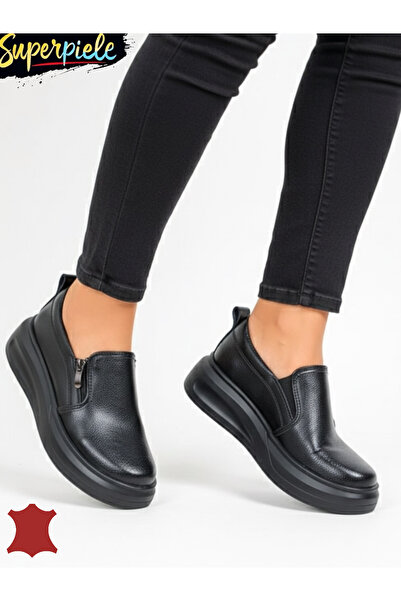 ANGEL BLUE Pantofi casual din piele pentru femei cu fermoar și inserție laterală