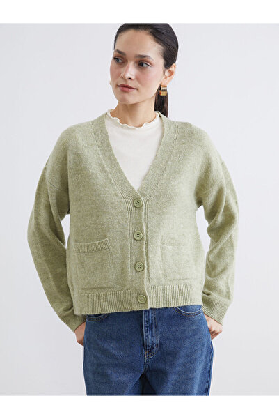 LC Waikiki Lcw Modest Green V-Neck Women's Knitwear Cardigan