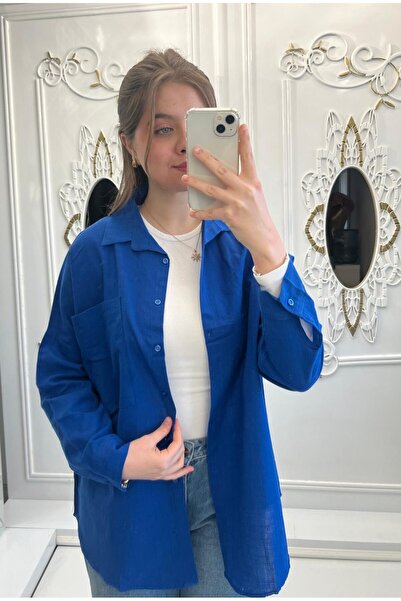 TesetturHome Kadın Oversize %100 Pamuk Keten Gömlek