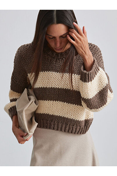 LC Waikiki Pulover de damă din amestec de lână cu dungi bej
