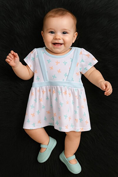 Stylein Baby Short Sleeve Dress with Bow Print – Mint & Orange