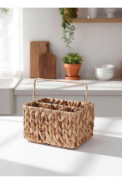 Bayev Favorite 9074 Wicker Weave Rectangular 4-Compartment Organizer Spoon Holder Wicker Handle Spoon Organizer