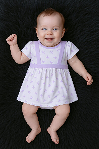 Stylein Baby Short Sleeve Dress with Bow Print – Purple