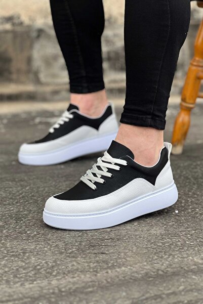 Zapatos حذاء رياضي رجالي يومي برباط من الجلد طراز WG162 CBT - أسود/أبيض