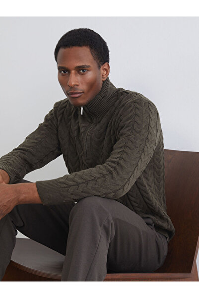 LC Waikiki Khaki Stand Collar Men's Knitwear Sweater