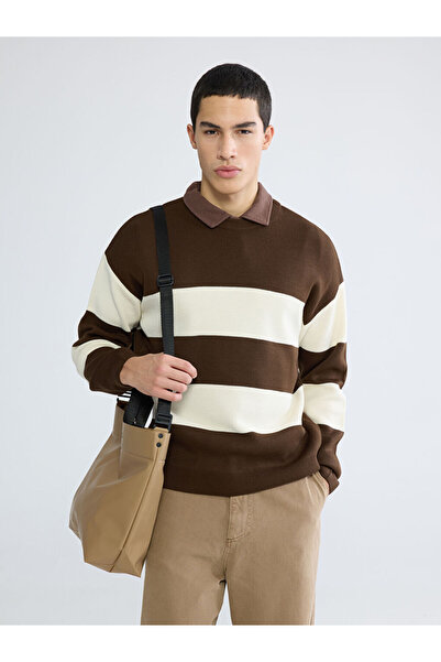 LC Waikiki Rmz Gi̇yi̇m Farkiyla Zero Roba Collar Striped Men's Knitwear Sweater