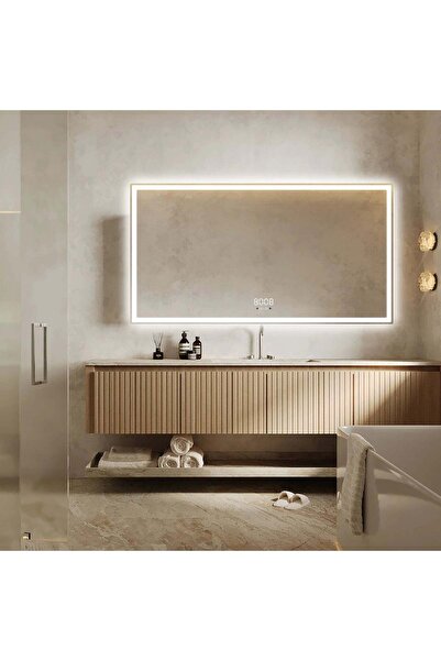 shark design Oglindă inteligentă pentru baie cu LED 150×80 cm, senzor de mișcare, dezaburire, ceas și temperatură, 3 tipuri de lumină, D