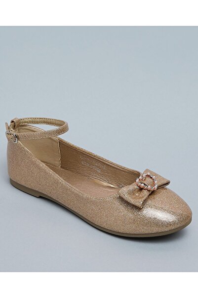 R&B Girl'S Gold Bow Detail Ballerinas