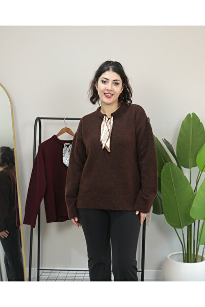 Femella Women Fashion Pulover tricotat de iarnă cu detaliu eșarfă la guler