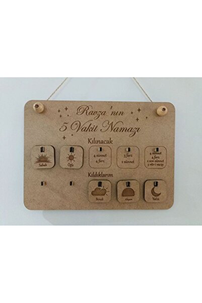 KAĞAN SÜS Kişiye Özel Ahşap 5 Vakit Namaz Takip Tablosu - Montessori Eğitim Ü...