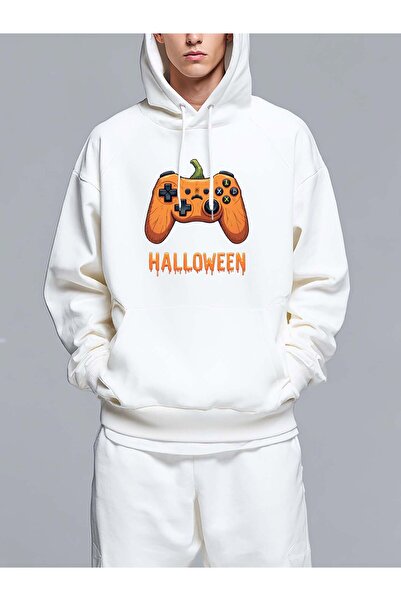 MIXSNOW سويت شيرت بغطاء رأس مطبوع قصة فضفاضة : يقطينة وجهاز تحكم ألعاب - تصميم عصري مريح