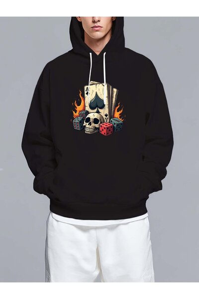 MIXSNOW سويت شيرت بغطاء رأس مطبوع قصة فضفاضة جمجمة - تصميم عصري مريح