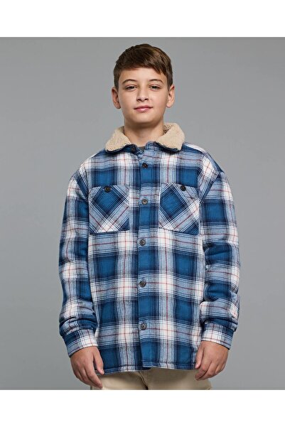 R&B سترة كاروهات بياقة قميص وأكمام طويلة