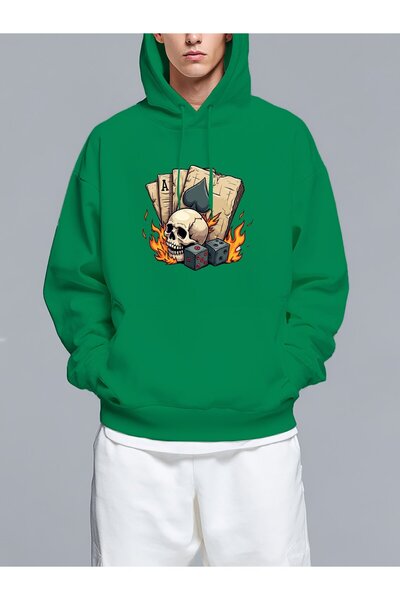 MIXSNOW سويت شيرت بغطاء رأس مطبوع قصة فضفاضة جمجمة - تصميم عصري مريح