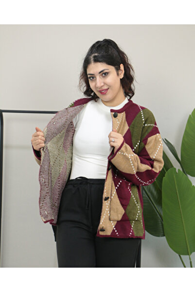 Femella Women Fashion Pulover gros de iarnă, cu model în carouri, cu două str...