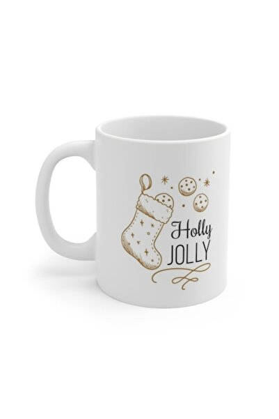 OEM Christmas Ceramic Mug "Holly Jolly Merry Christmas", White, 380 ml