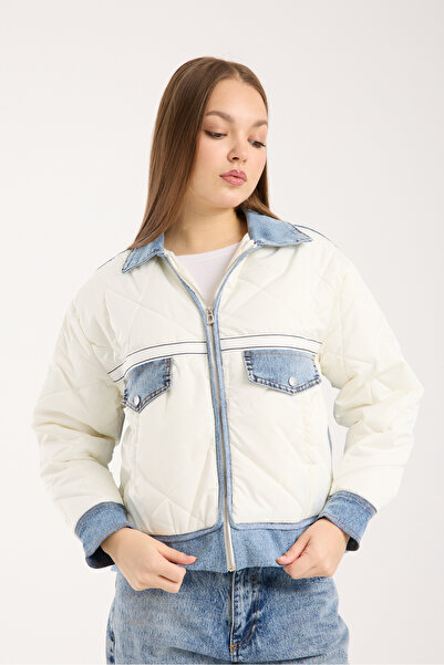 Modazeyosh Women's Quilted Denim Detail Jacket