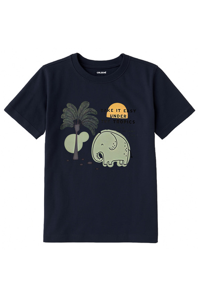 Colermi تي شيرت للأطفال من القماش القطني - تي شيرت للأطفال من تروبيكال فيل مطبوع