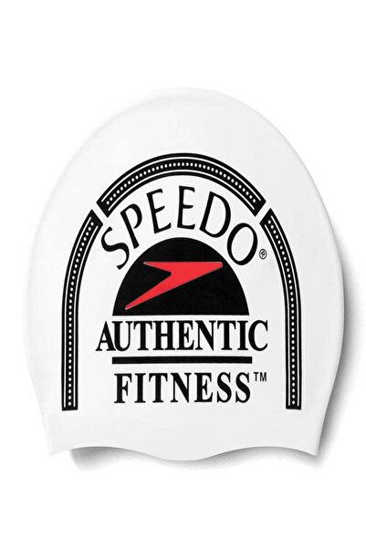 SPEEDO Printed Silicone Swim Cap for Adults - Hydrodynamic, Wrinkle-Free, Chlorine Protection (White