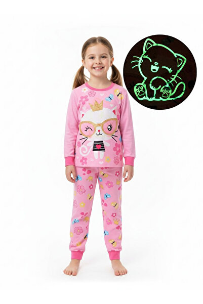 Babyqlo طقم بيجاما بناتي بتصميم أميرة القطط يتوهج في الظلام