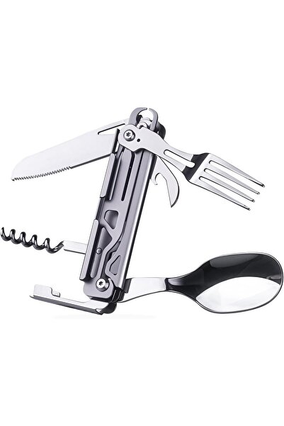 Generic 7-in-1 Camping Utensil Set Stainless Steel Pocket Cutlery Detachable Knife Fork Spoon Opener