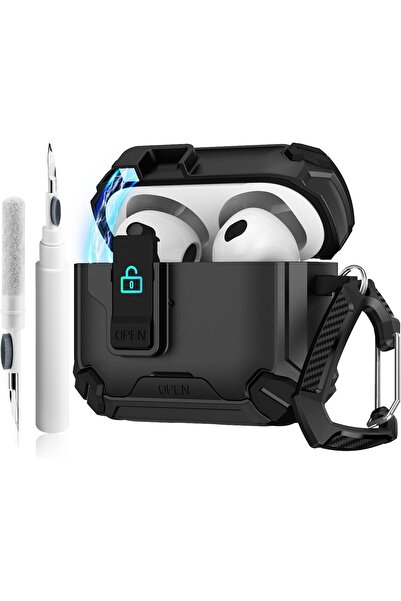 Generic IEOVIEE AirPods 4 Case (2024) - Secure Lock Clip, Rugged Shockproof Hard Shell, Cleaner Kit, Black