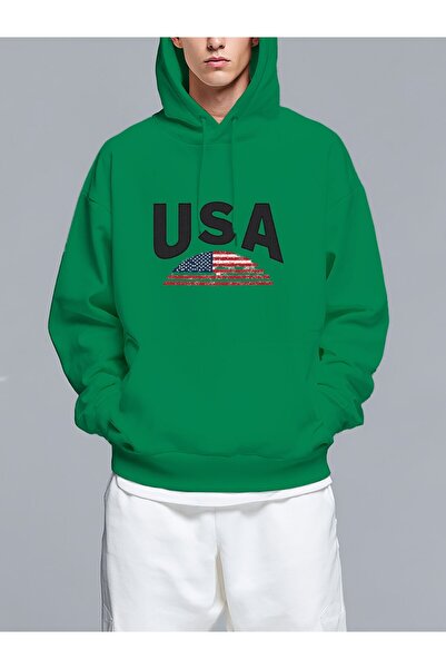 MIXSNOW سويت شيرت بغطاء رأس قصة فضفاضة مطبوع شعار العلم الوطني - تصميم عصري مريح