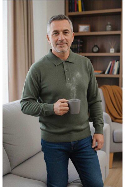 güncüoğlu Wool Polo Neck Pocketless Thin Wool Knitwear Men's Sweater