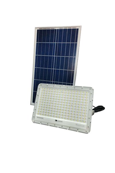 qenos كشاف إضاءة LED خارجي يعمل بالطاقة الشمسية من كينوس بقوة 300 واط مع لوحة شمسية وجهاز تحكم عن بعد - أبيض 6500 كلفن