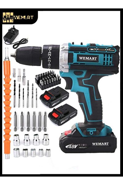 Wemart طقم مثقاب لاسلكي 48 فولت مع بطارية ليثيوم أيون، شاحن، سرعة متغيرة، 32 ...