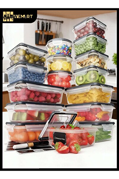 Wemart Food Container Set with Black Lid 16-Piece