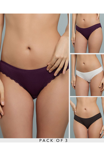 R&B Women'S Brown 3 Pack Ribbed Bikini Briefs