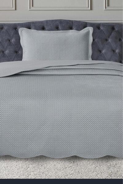 Çeyiz Diyarı Silvia Single Luxury Velvet Bedspread Gray