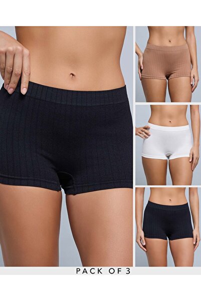 R&B عبوة من 3 سراويل قصيرة مضلعة بدون خياطة