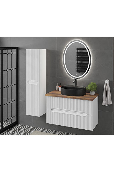 ROSEART BANYO ROSEPALACE BEYAZ 100CM BANYO DOLABI SETİ AYNA + SERAMİK LAVABO ...