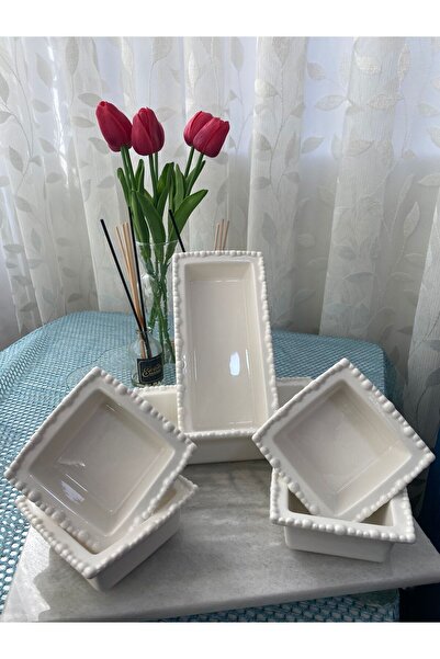 KRD 6 Piece Beaded Piraye Porcelain Snack Bowl Breakfast Sauce Bowl Set