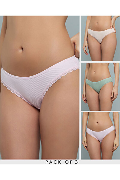 R&B طقم سراويل بيكيني نسائية وردية اللون مكون من 3 قطع