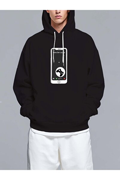 MIXSNOW سويت شيرت بغطاء رأس مطبوع قصة فضفاضة : مكالمة واردة من هاتف محمول - ت...