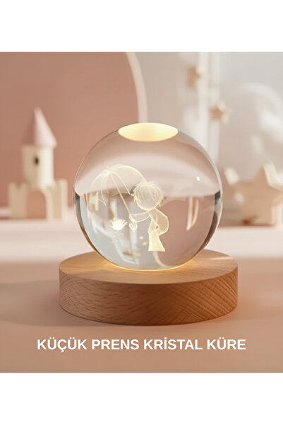 OEM Küçük Prens Figürlü 3D Kristal Top Sıcak Işıklı USB Ahşap Tabanlı Dekor L...