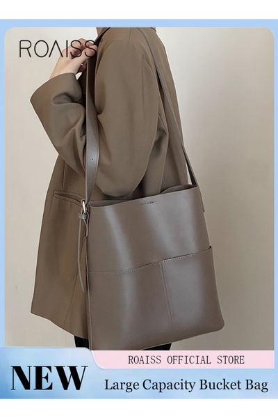 ROAISS Women's PU Leather Tote Bag Large Capacity Fashionable and Versatile Crossbody Bag Casual Daily Shou