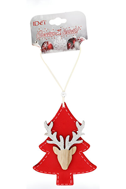 LUDIRO Wooden Christmas Tree Decoration, with Reindeer Figurine, on a Fir-Shaped Textile Support, 22 cm