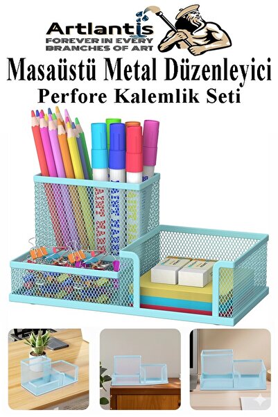 Artlantis Masaüstü Metal Kalemlik Seti 3 lü Kombo 1 Paket Fileli Perfore Past...
