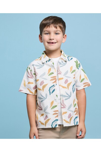 R&B قميص مطبوع بياقة كلاسيكية وأكمام قصيرة