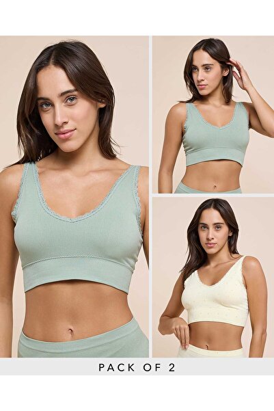 R&B حمالة صدر رياضية مضلعة صفراء اللون للنساء، عبوة من قطعتين