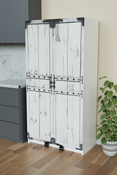 Hediyeler Kapında "Zelvin" Vintage Design 2 Kapakli Raflı Kiler Dolabı Banyo Dolabı Mutfak Dolabı Çok Amaçlı Dolap